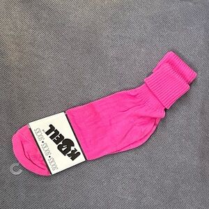 Vintage 80's Ribbed Cuff Socks Crew Style Pink Fold Over Women’s NOS